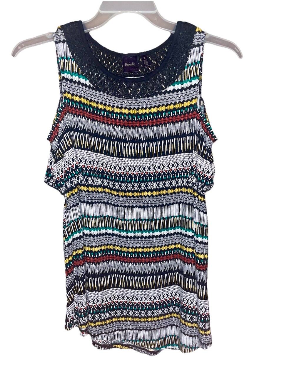 Women’s Rafaella Tunic Top With Open Shoulders Boho Chic Indian Pattern Design M
